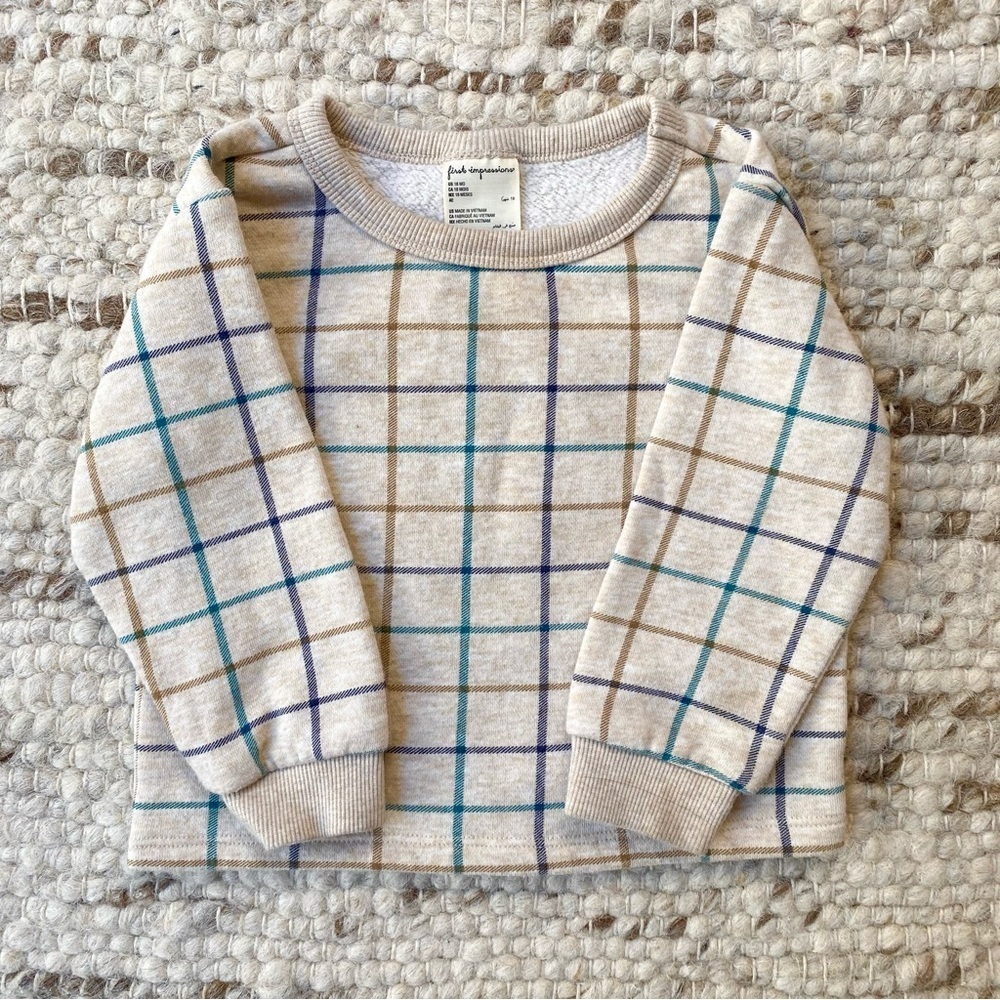 First Impressions Baby Crewneck Sweatshirt in Windowpane Plaid, Size 18M